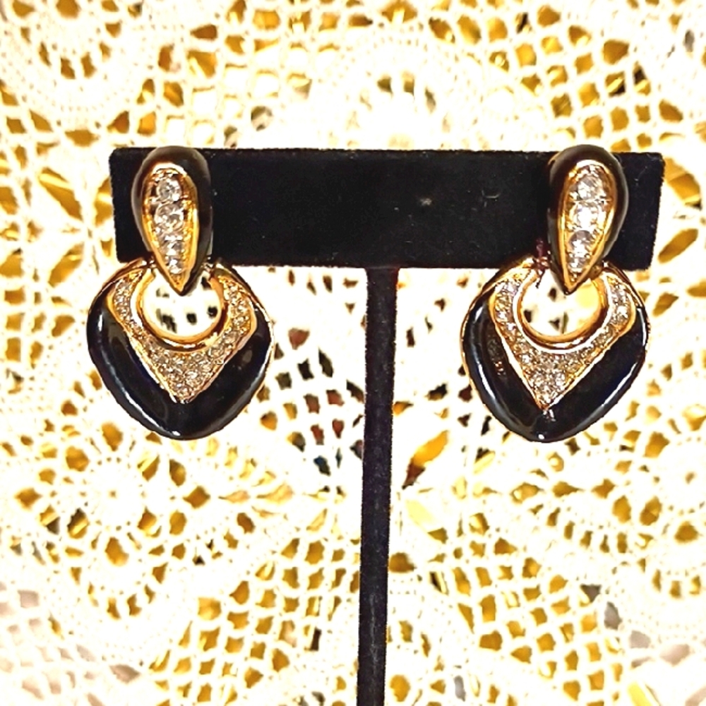 D'Orlan Vintage Black Enamel Earrings